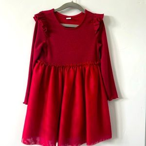 Red Ruffle Sleeve Shimmer Dress | Girls Size 4T